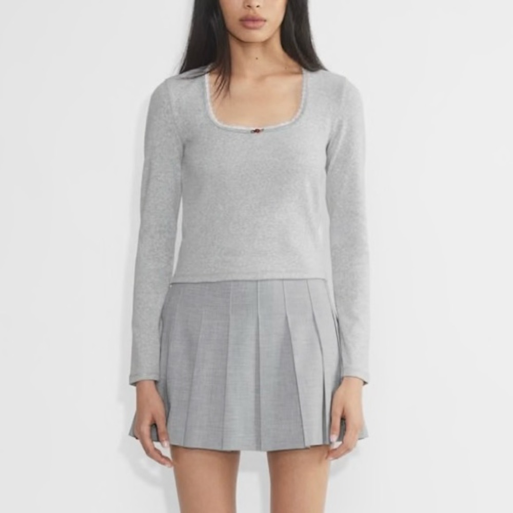Aritzia Best Hug Shortcake Gray Long Sleeve Top Fine rib with lace trim
